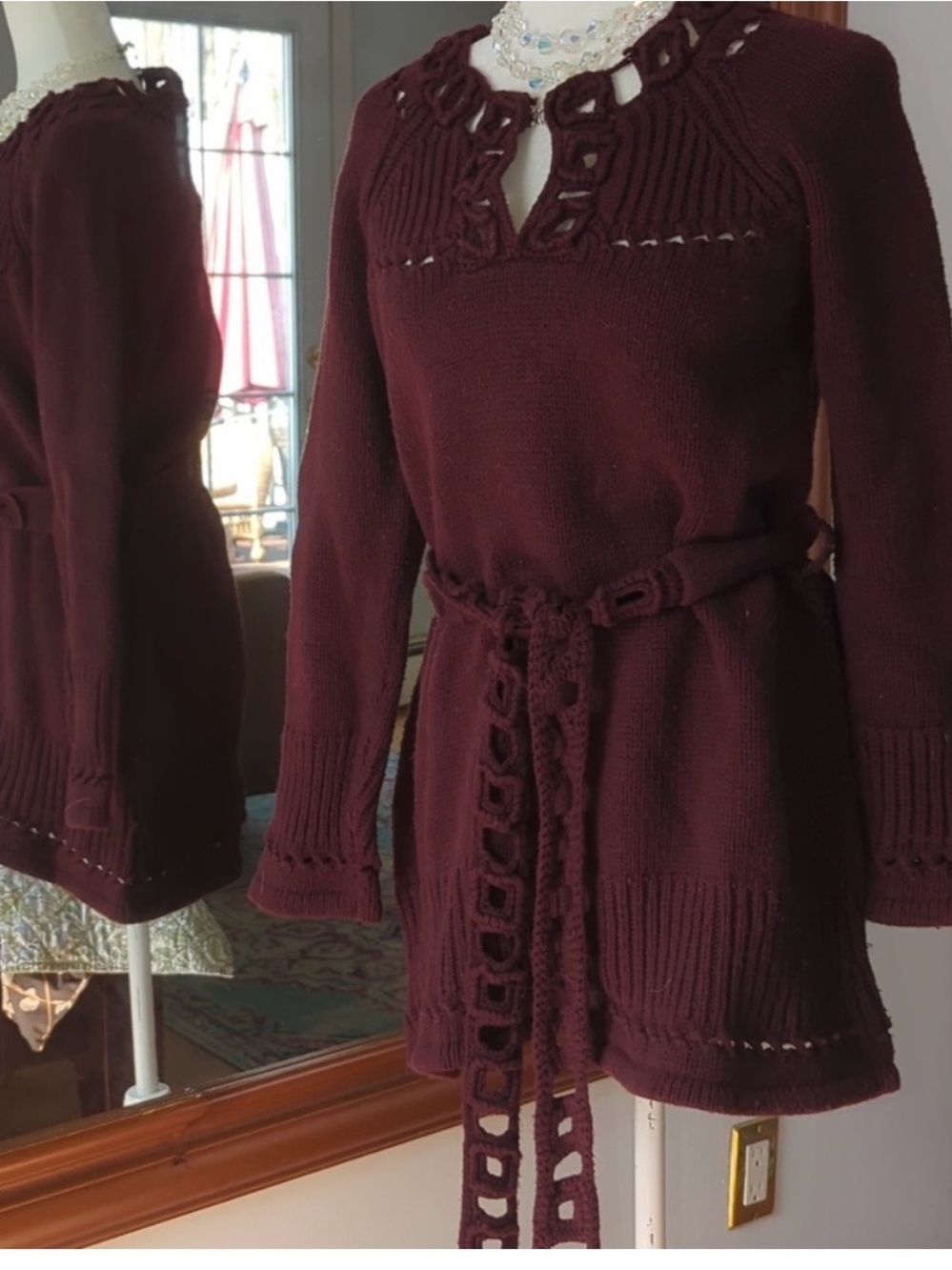 Elegant Burgundy Knit Dress Tunic